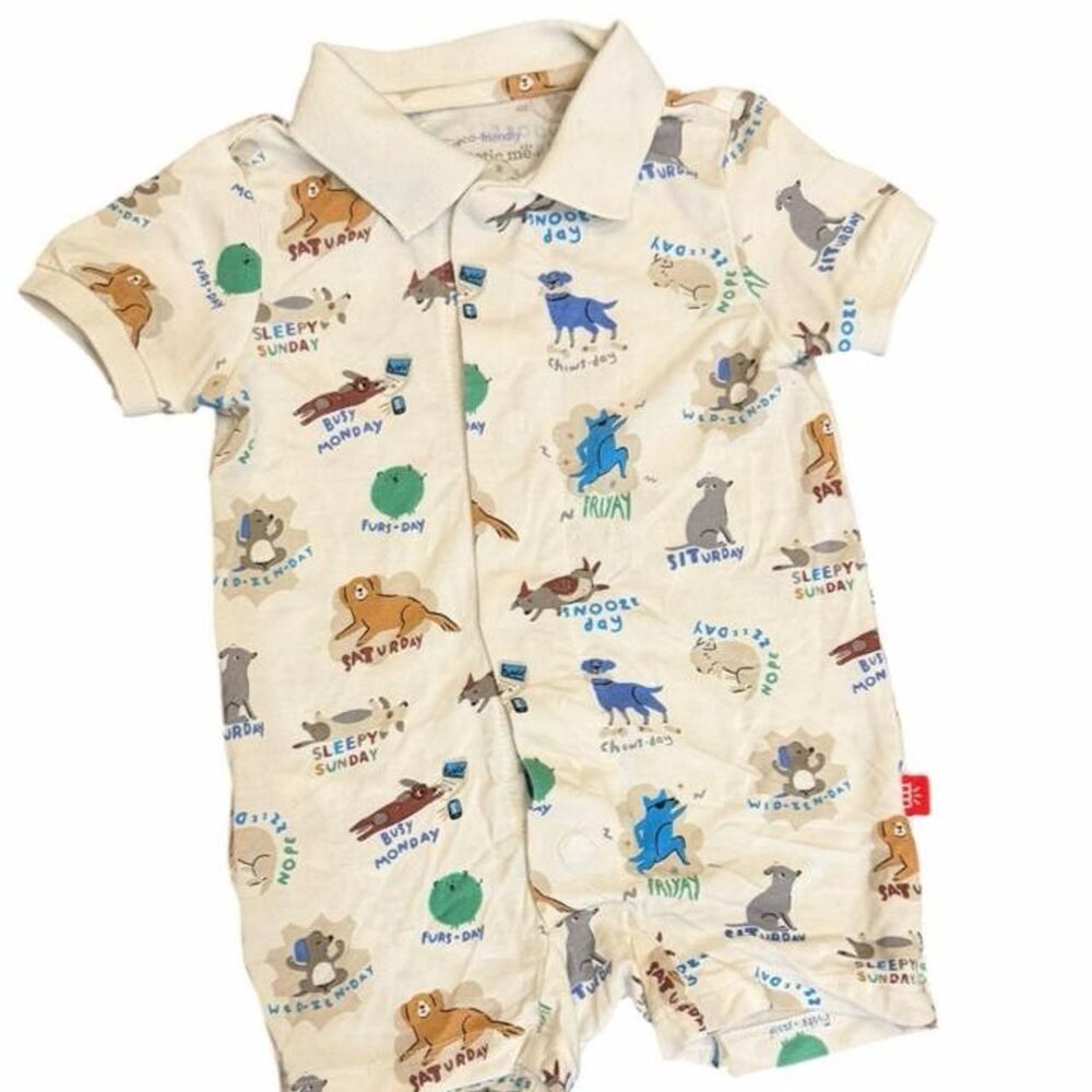 Magnetic Me Baby Romper with cartoon animals and text